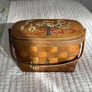 Vintage 1960s Caro-Nan Hand-painted Wooden Basket